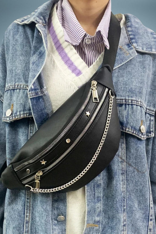 Sac Banane Bandouliere Cuir Noir Femme 1