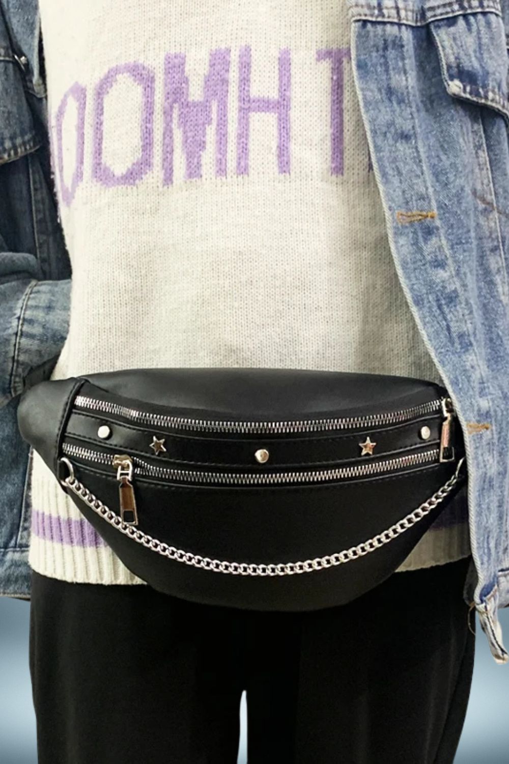 Sac Banane Bandouliere Cuir Noir Femme 3