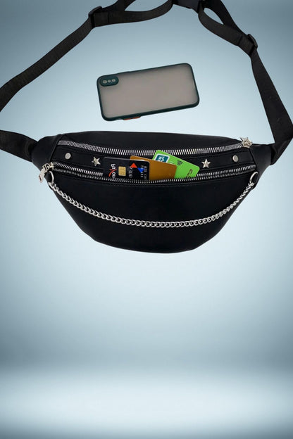Sac Banane Bandouliere Cuir Noir Femme 4