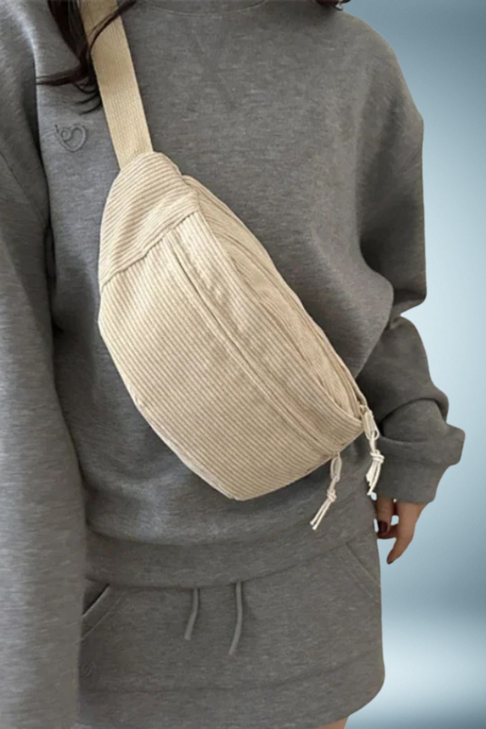 Sac Banane Femme Velours Cotele Beige 1