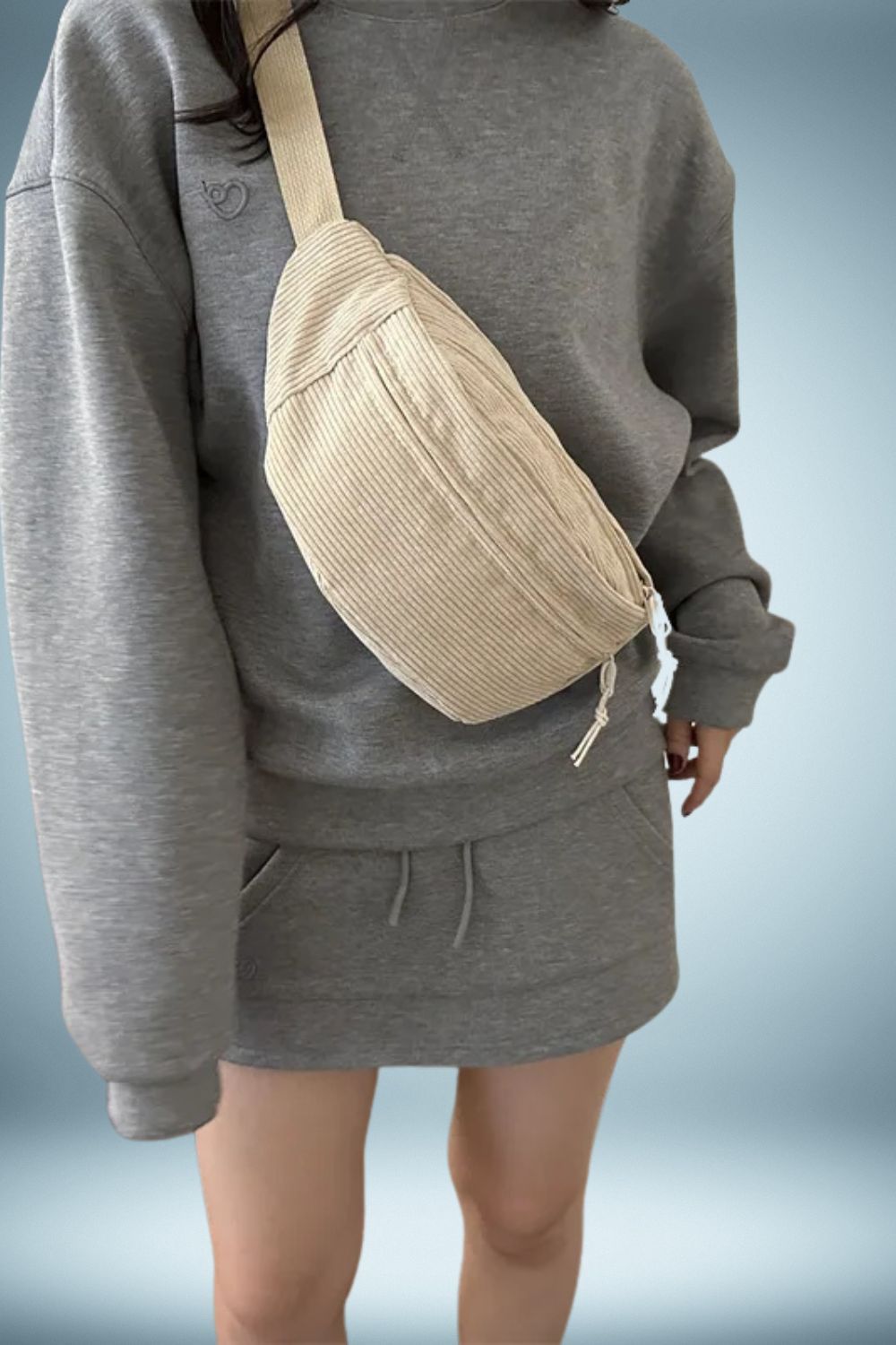 Sac Banane Femme Velours Cotele Beige 2