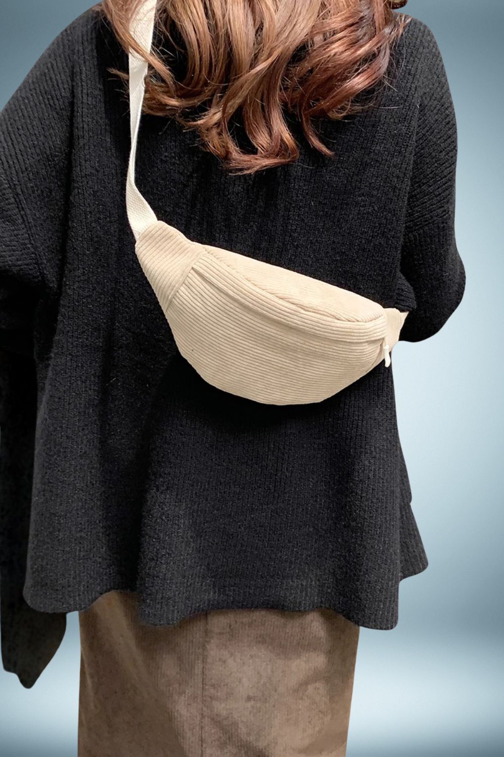 Sac Banane Velours Côtelé Beige