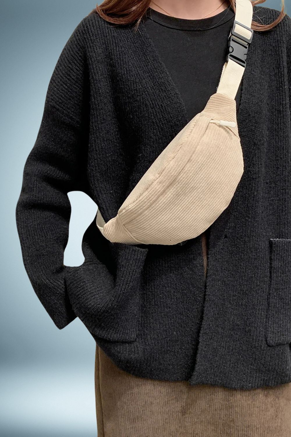 Sac Banane Velours Côtelé Beige