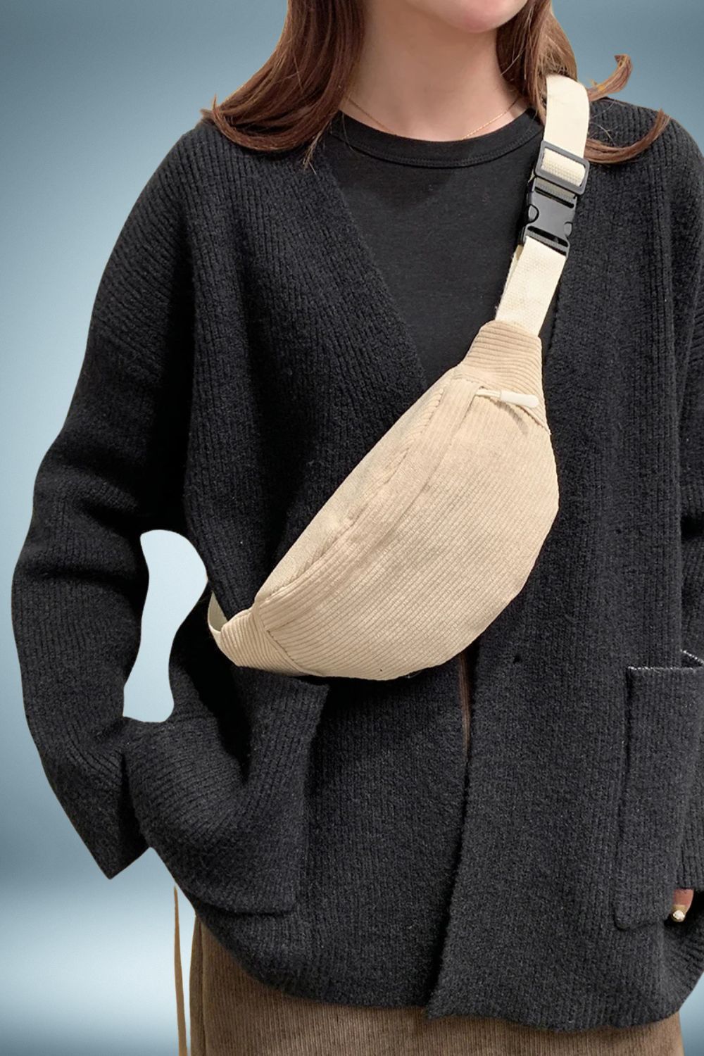 Sac Banane Velours Côtelé Beige