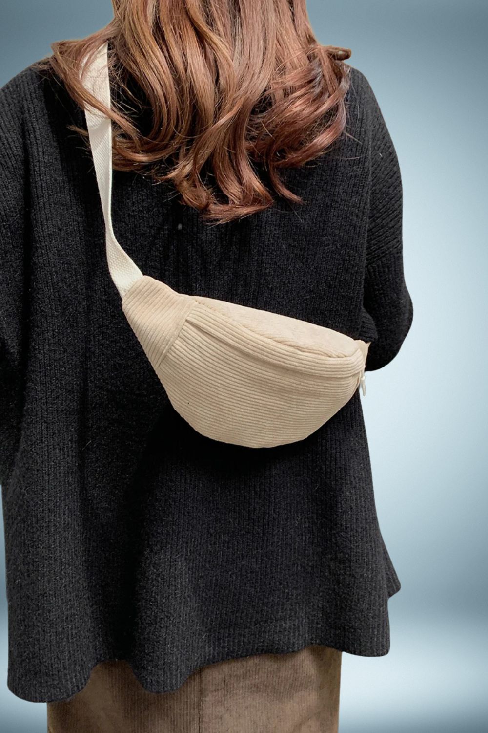 Sac Banane Velours Côtelé Beige