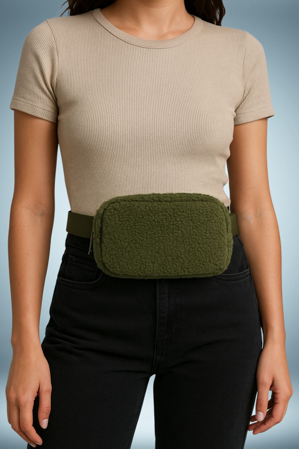 Sac Banane Velours Kaki